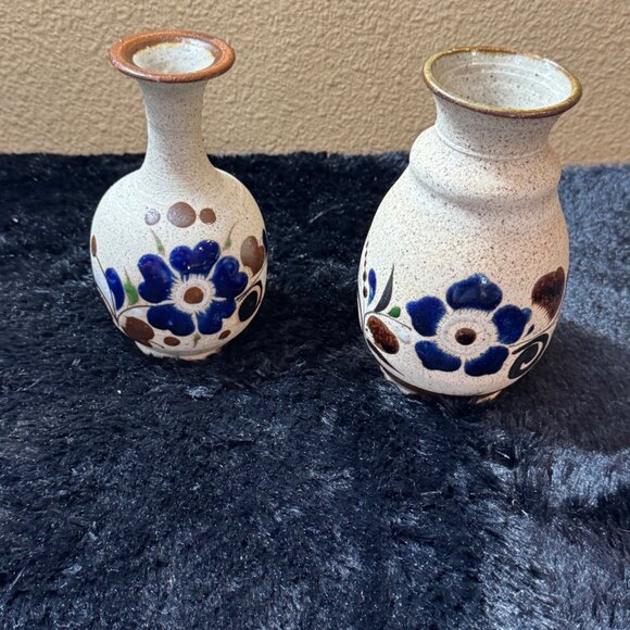 Vintage Tonala J. Campe Signed Mexican Pottery Flower Vase Lot Of 2 - Picture 1 of 10